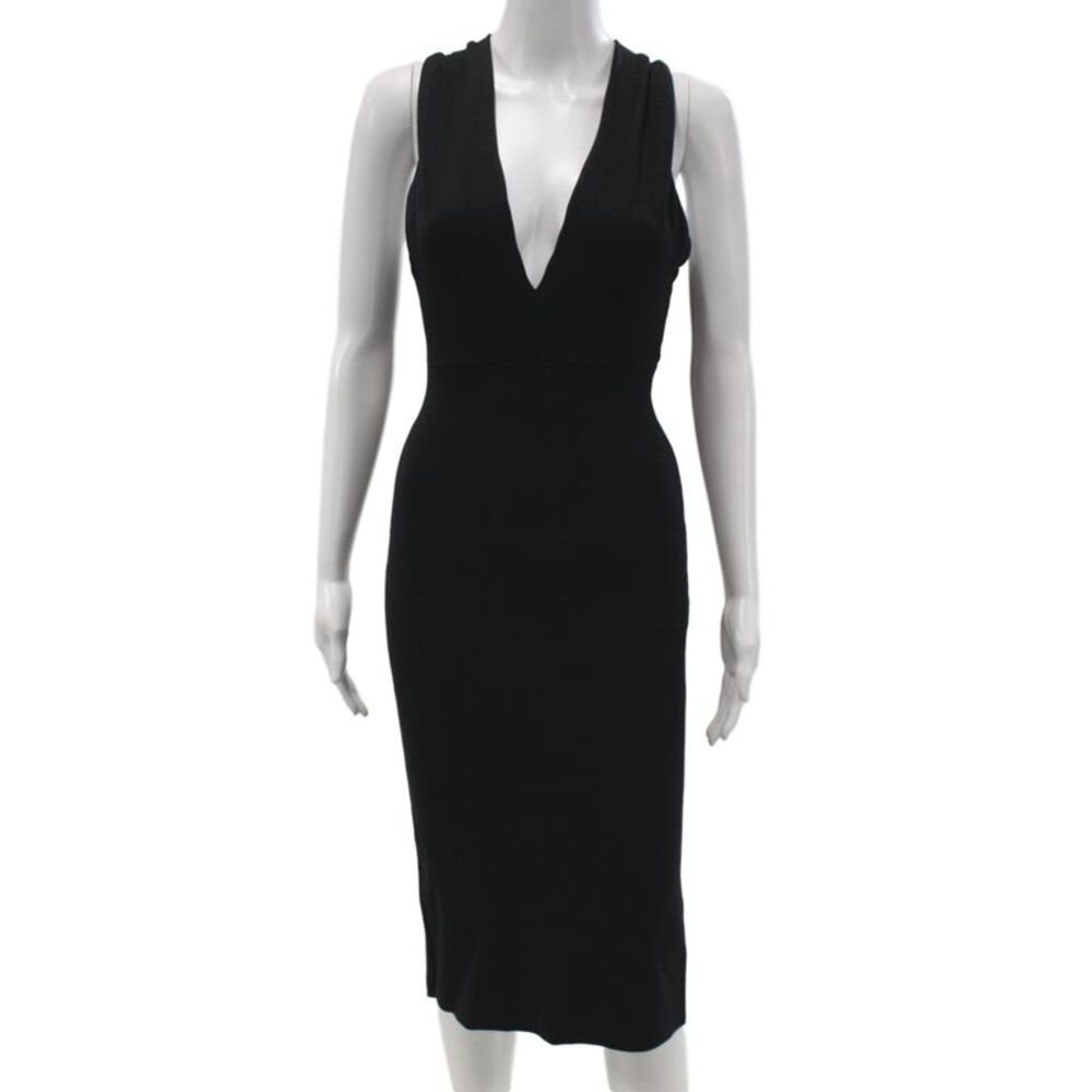 Scanlan Theodore Women Bodycon Dress Black V Neck Sleeveless Size XS